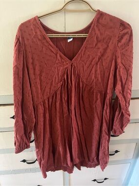 Boho V-Neck Long Sleeve Tunic dress- Rust